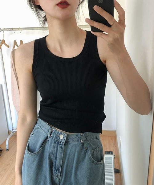 me+em select(ミームセレクト)の「アメスリリブニットカラータンクトップ(タンクトップ・レディース・グリーン/ブラック/イエロー/ホワイト・FREE)」の10枚目の写真