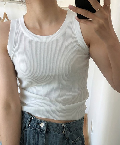 me+em select(ミームセレクト)の「アメスリリブニットカラータンクトップ(タンクトップ・レディース・グリーン/ブラック/イエロー/ホワイト・FREE)」の13枚目の写真