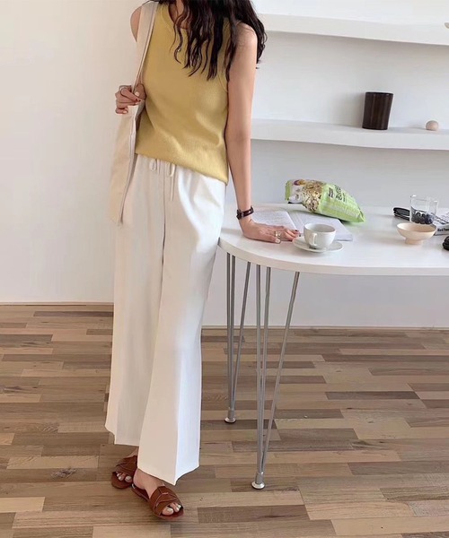 me+em select(ミームセレクト)の「アメスリリブニットカラータンクトップ(タンクトップ・レディース・グリーン/ブラック/イエロー/ホワイト・FREE)」の8枚目の写真