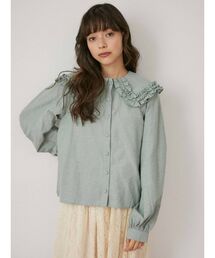 フリルカラーパフスリーブブラウス