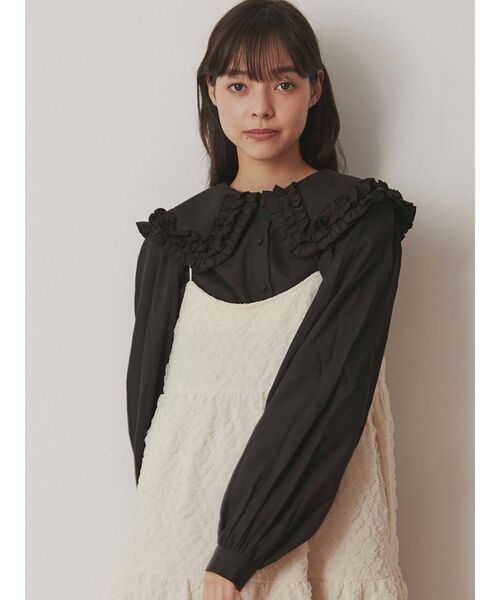 merry jenny（メリージェニー）の「フリルカラーパフスリーブブラウス（シャツ/ブラウス・レディース・グリーン/オフホワイト/ブラック・FREE）」の3枚目の写真