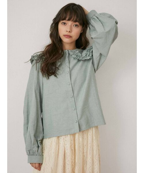 merry jenny（メリージェニー）の「フリルカラーパフスリーブブラウス（シャツ/ブラウス・レディース・グリーン/オフホワイト/ブラック・FREE）」の5枚目の写真