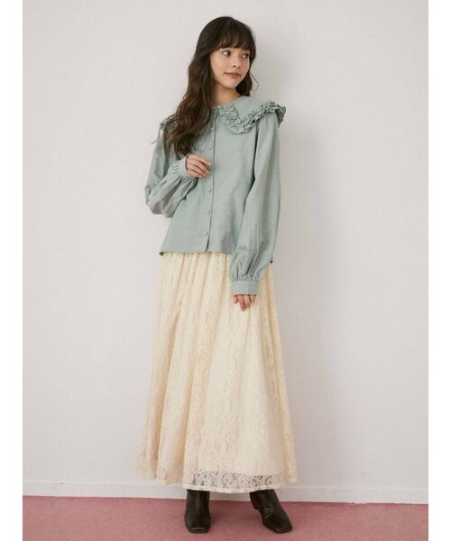 merry jenny（メリージェニー）の「フリルカラーパフスリーブブラウス（シャツ/ブラウス・レディース・グリーン/オフホワイト/ブラック・FREE）」の8枚目の写真