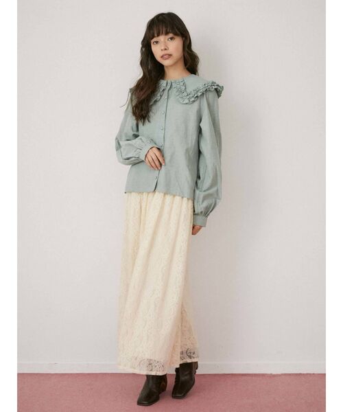 merry jenny（メリージェニー）の「フリルカラーパフスリーブブラウス（シャツ/ブラウス・レディース・グリーン/オフホワイト/ブラック・FREE）」の10枚目の写真