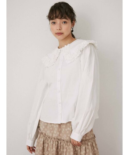merry jenny（メリージェニー）の「フリルカラーパフスリーブブラウス（シャツ/ブラウス・レディース・グリーン/オフホワイト/ブラック・FREE）」の13枚目の写真