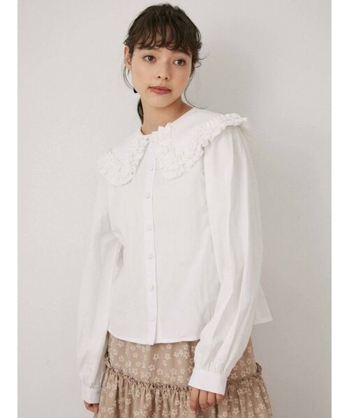 merry jenny（メリージェニー）の「フリルカラーパフスリーブブラウス（シャツ/ブラウス・レディース・グリーン/オフホワイト/ブラック・FREE）」の15枚目の写真