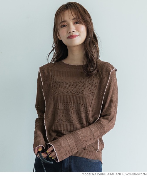 coca(coca)(コカ)の「ヴィンテージレースフリル プルオーバーニット(ニット/セーター・レディース・ブラック/ブラウン・M/L)」の3枚目の写真