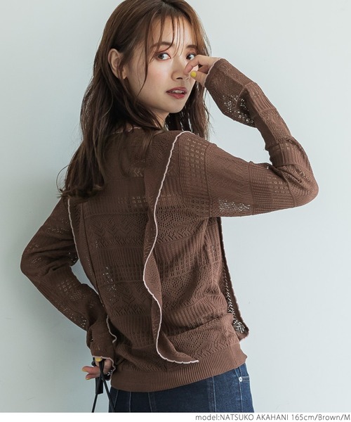 coca(coca)(コカ)の「ヴィンテージレースフリル プルオーバーニット(ニット/セーター・レディース・ブラック/ブラウン・M/L)」の5枚目の写真