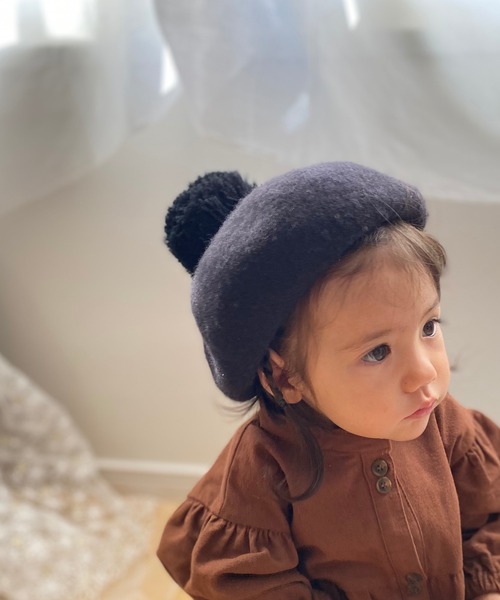 MAKE YOUR DAY（メイクユアデイ）の「梵天付きベレー帽（ハンチング/ベレー帽・キッズ・オレンジ/ブラック/ブラウン/グレー・52/50/56/48/54）」の14枚目の写真