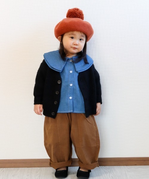 MAKE YOUR DAY（メイクユアデイ）の「梵天付きベレー帽（ハンチング/ベレー帽・キッズ・オレンジ/ブラック/ブラウン/グレー・52/50/56/48/54）」の5枚目の写真