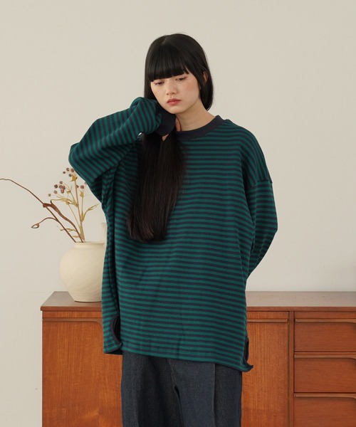 Air Tokyo(エアートウキョー)の「オーバーサイズ ボーダー ワイド L/S カットソー(Tシャツ/カットソー・メンズ・ブラック/グリーン/ネイビー・MEDIUM/LARGE)」の22枚目の写真
