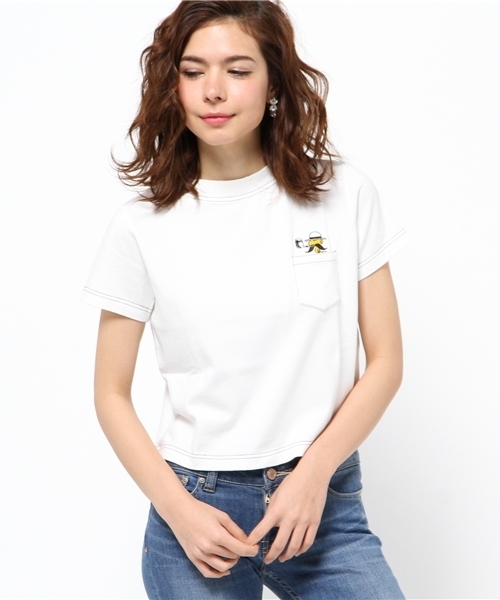 ROSE BUD（ローズバッド）の「(PEANUTS X ROSE BUD) LCTT-15122 CHARACTER EMB.POCKET-T（Tシャツ/カットソー・レディース・ホワイト/ミックスグレー/ネイビー・ONE SIZE）」の2枚目の写真