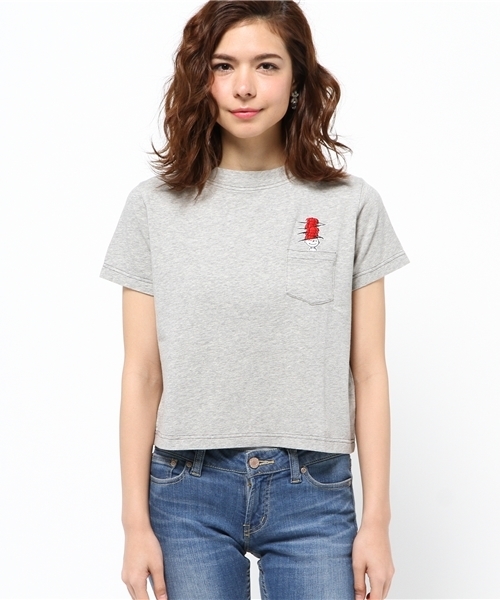 ROSE BUD（ローズバッド）の「(PEANUTS X ROSE BUD) LCTT-15122 CHARACTER EMB.POCKET-T（Tシャツ/カットソー・レディース・ホワイト/ミックスグレー/ネイビー・ONE SIZE）」の9枚目の写真