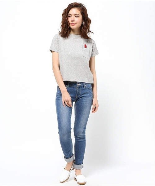 ROSE BUD（ローズバッド）の「(PEANUTS X ROSE BUD) LCTT-15122 CHARACTER EMB.POCKET-T（Tシャツ/カットソー・レディース・ホワイト/ミックスグレー/ネイビー・ONE SIZE）」の11枚目の写真