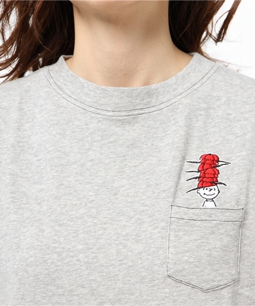 ROSE BUD（ローズバッド）の「(PEANUTS X ROSE BUD) LCTT-15122 CHARACTER EMB.POCKET-T（Tシャツ/カットソー・レディース・ホワイト/ミックスグレー/ネイビー・ONE SIZE）」の10枚目の写真