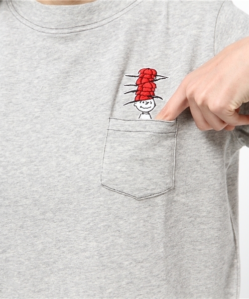 ROSE BUD（ローズバッド）の「(PEANUTS X ROSE BUD) LCTT-15122 CHARACTER EMB.POCKET-T（Tシャツ/カットソー・レディース・ホワイト/ミックスグレー/ネイビー・ONE SIZE）」の7枚目の写真
