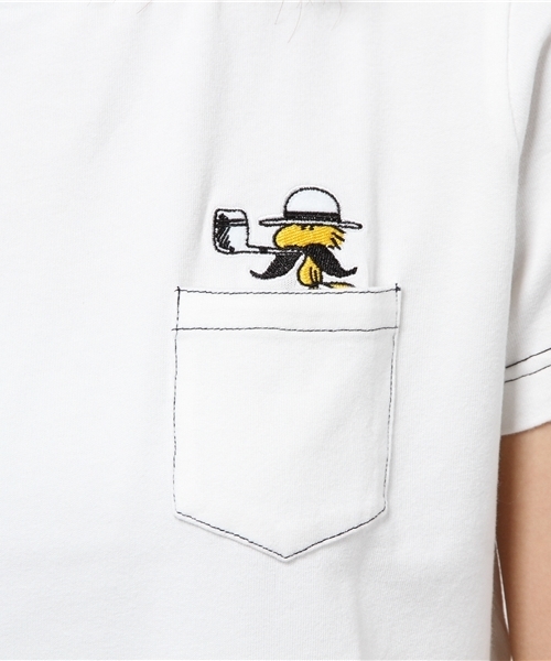ROSE BUD（ローズバッド）の「(PEANUTS X ROSE BUD) LCTT-15122 CHARACTER EMB.POCKET-T（Tシャツ/カットソー・レディース・ホワイト/ミックスグレー/ネイビー・ONE SIZE）」の4枚目の写真