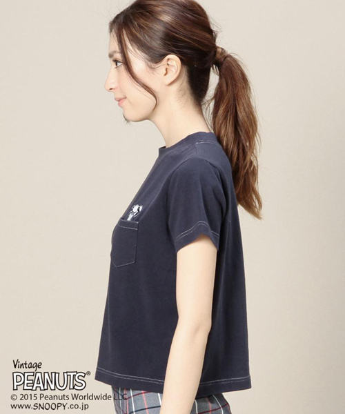 ROSE BUD（ローズバッド）の「(PEANUTS X ROSE BUD) LCTT-15122 CHARACTER EMB.POCKET-T（Tシャツ/カットソー・レディース・ホワイト/ミックスグレー/ネイビー・ONE SIZE）」の20枚目の写真