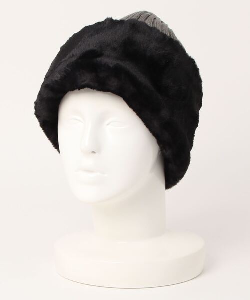 Ruben（ルーベン）の「リバーシブル ファー＆ニット帽（ニットキャップ/ビーニー・レディース・アイボリー/ブラック/ベージュ/グレー・FREE）」の3枚目の写真