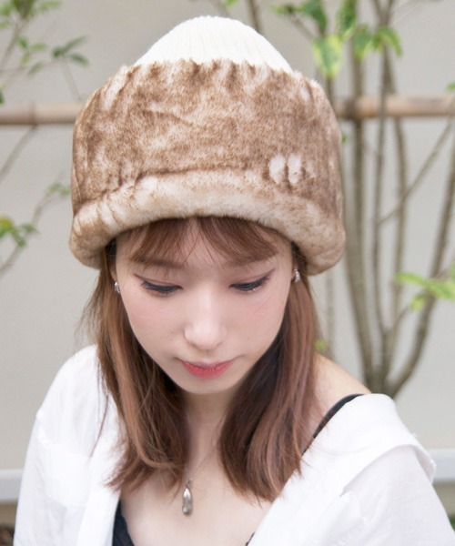 thugclub ベージュ ファー ビーニー ニット帽 Thug Club 24FW ニット帽