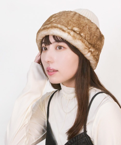 Ruben（ルーベン）の「リバーシブル ファー＆ニット帽（ニットキャップ/ビーニー・レディース・アイボリー/ブラック/ベージュ/グレー・FREE）」の19枚目の写真