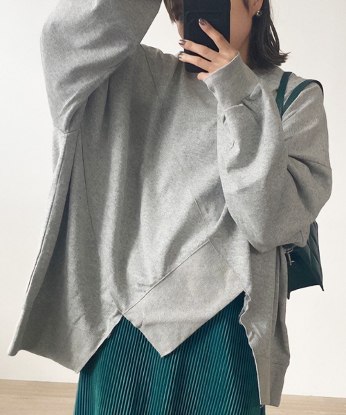 HEILIS(ヘイリス)の「ヘムデザインカットソー / カットソー ロンT 長袖(Tシャツ/カットソー・レディース・グレー/ブラック/オフホワイト・FREE)」の3枚目の写真
