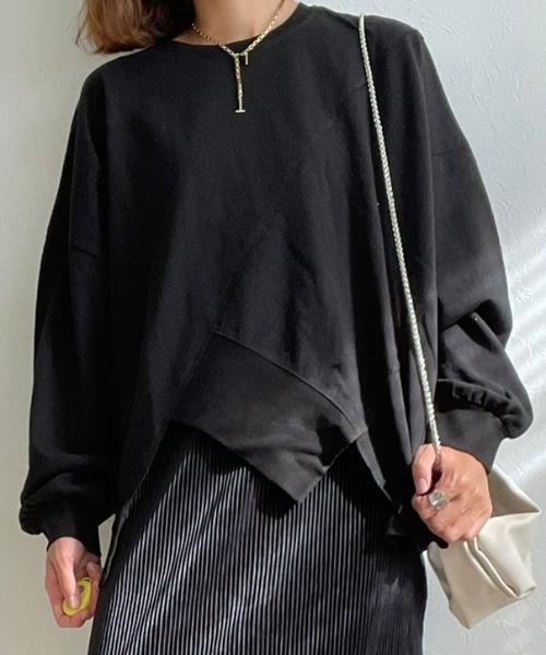 HEILIS(ヘイリス)の「ヘムデザインカットソー / カットソー ロンT 長袖(Tシャツ/カットソー・レディース・グレー/ブラック/オフホワイト・FREE)」の2枚目の写真