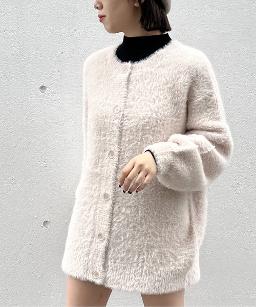 one way（ワンウェイ）の「ショートフェザーロングカーディガン（カーディガン/ボレロ・レディース・ライトピンク/ホワイト/ベージュ・FREE）」の6枚目の写真