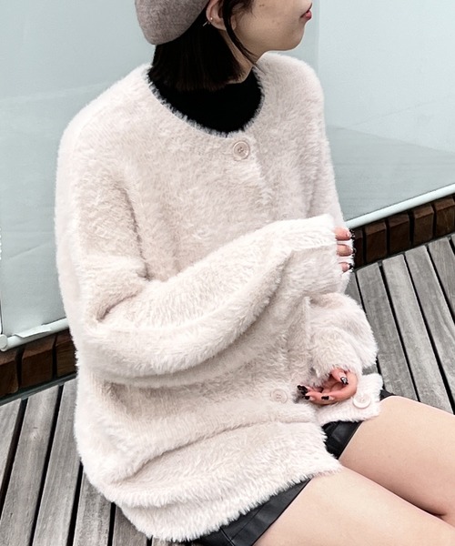 one way（ワンウェイ）の「ショートフェザーロングカーディガン（カーディガン/ボレロ・レディース・ライトピンク/ホワイト/ベージュ・FREE）」の4枚目の写真