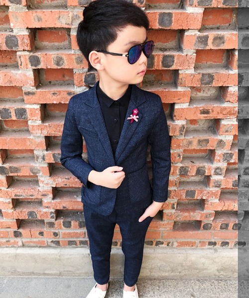 DAY CLOSET(デイ クローゼット)の「キッズ セットアップスーツ クラシックジャケット+パンツ+コサージュ 3点セット(セットアップ・キッズ・グリーン/ネイビー/レッド・140cm/130cm/150cm/110cm/120cm/100cm)」の6枚目の写真