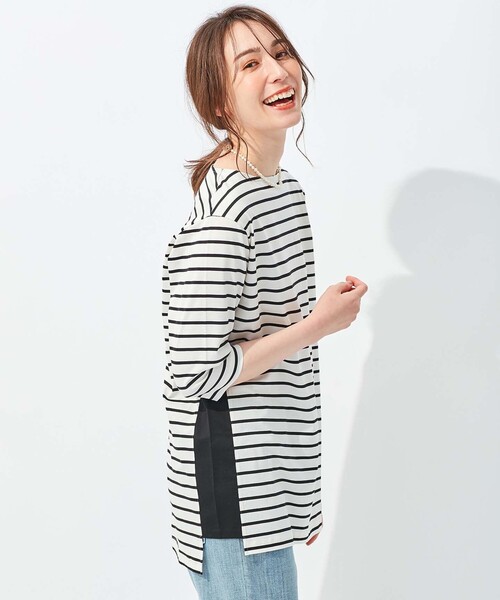 自由区(ジユウク)の「ボーダー ボートネックデザインカットソー(Tシャツ/カットソー・レディース・ネイビー系1/アイボリー系2/黄土色系1/アイボリー系1/ベージュ系2・32/38)」の3枚目の写真