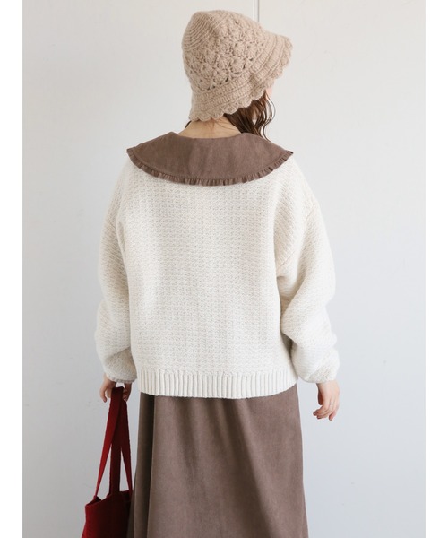 ehka sopo（エヘカソポ）の「かぎ針モチーフプルオーバー（ニット/セーター・レディース・オフホワイト/ベージュ/ネイビー・ﾌﾘ-）」の9枚目の写真