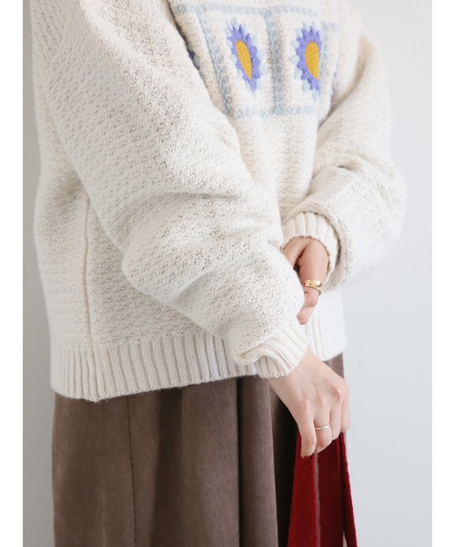 ehka sopo（エヘカソポ）の「かぎ針モチーフプルオーバー（ニット/セーター・レディース・オフホワイト/ベージュ/ネイビー・ﾌﾘ-）」の11枚目の写真