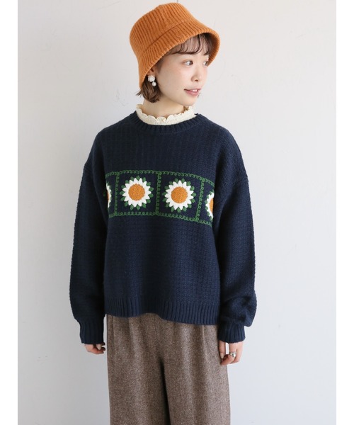 ehka sopo（エヘカソポ）の「かぎ針モチーフプルオーバー（ニット/セーター・レディース・オフホワイト/ベージュ/ネイビー・ﾌﾘ-）」の19枚目の写真