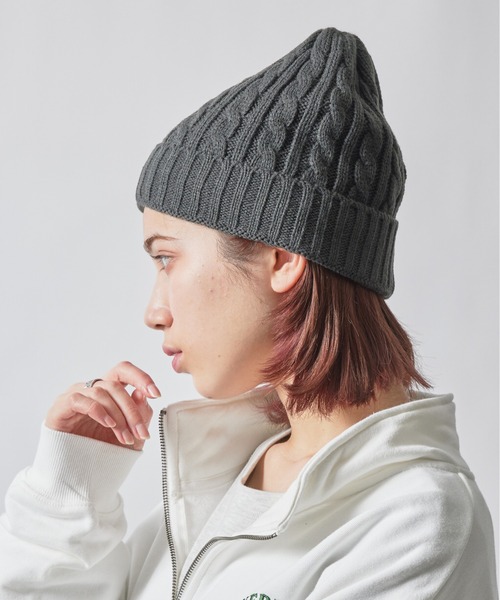 newhattan（ニューハッタン）の「【NEWHATTAN】ケーブルニットキャップ NWHT-H3024 MURS（ニットキャップ/ビーニー・メンズ・ブラック/パープル/ネイビー/レッド/カーキ/ダークグレー/ホワイト/ピンク/ダークブラウン/ライトグレー/ライトピンク/バーガンディー・FREE）」の4枚目の写真