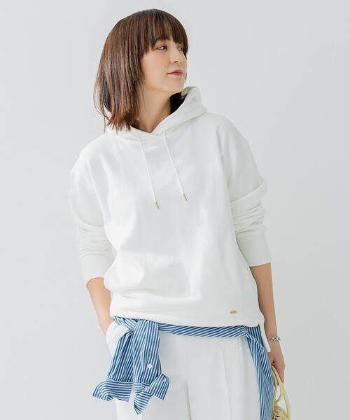 23区(ニジュウサンク)の「【洗える】オーガニックコットンテリー プルオーバー フーディー(パーカー・レディース・ネイビー系/ホワイト系/ライトグレー系・38)」の2枚目の写真