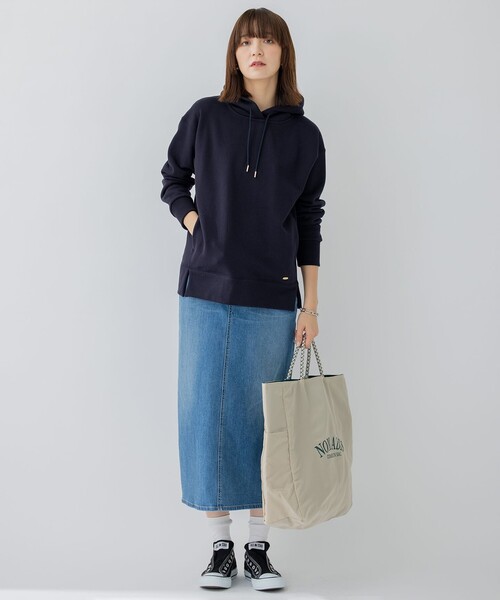 23区(ニジュウサンク)の「【洗える】オーガニックコットンテリー プルオーバー フーディー(パーカー・レディース・ネイビー系/ホワイト系/ライトグレー系・38)」の4枚目の写真