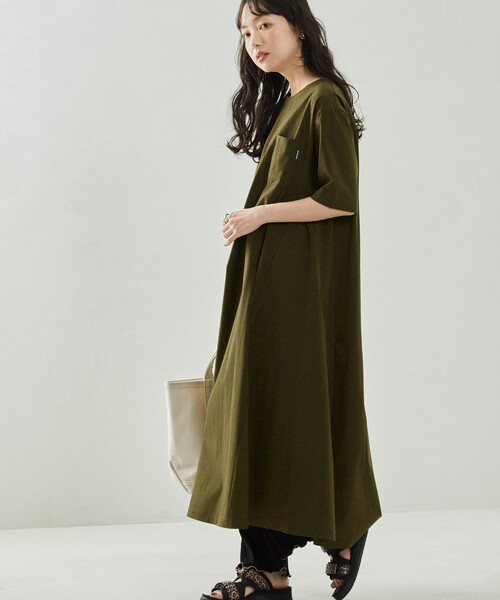 サウザンドマイル　オリーブ色 五分袖羽織シャツワンピース Fサイズ FREAK'S STORE（フリークスストア）の「THOUSAND MILE × FREAK'S STORE
