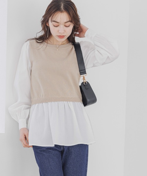 mysty woman（ミスティウーマン）の「【WEB＆一部店舗限定】ベストドッキングチュニック  193988（Tシャツ/カットソー・レディース・ネイビー/ライトグリーン/ライトベージュ・FREE）」の2枚目の写真