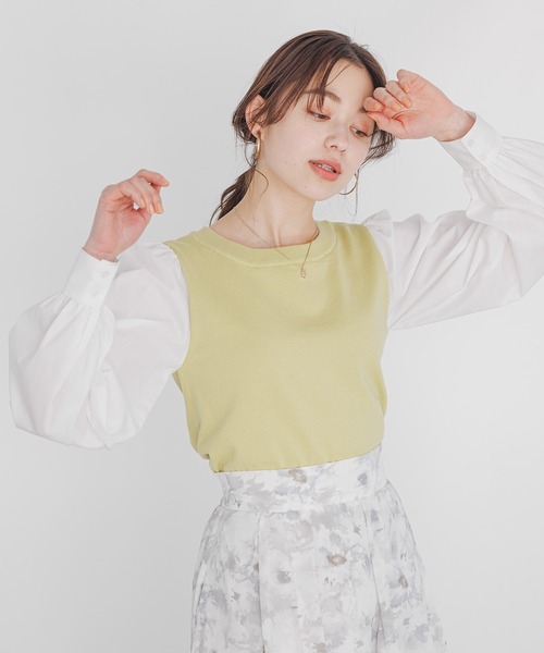 mysty woman（ミスティウーマン）の「【WEB＆一部店舗限定】ベストドッキングチュニック  193988（Tシャツ/カットソー・レディース・ネイビー/ライトグリーン/ライトベージュ・FREE）」の3枚目の写真