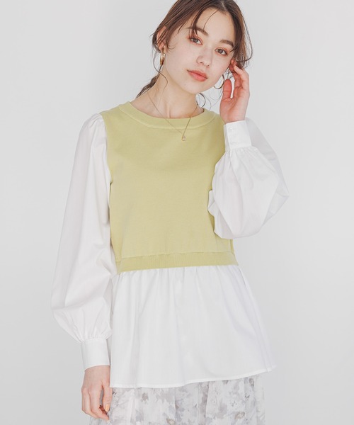 mysty woman（ミスティウーマン）の「【WEB＆一部店舗限定】ベストドッキングチュニック  193988（Tシャツ/カットソー・レディース・ネイビー/ライトグリーン/ライトベージュ・FREE）」の4枚目の写真