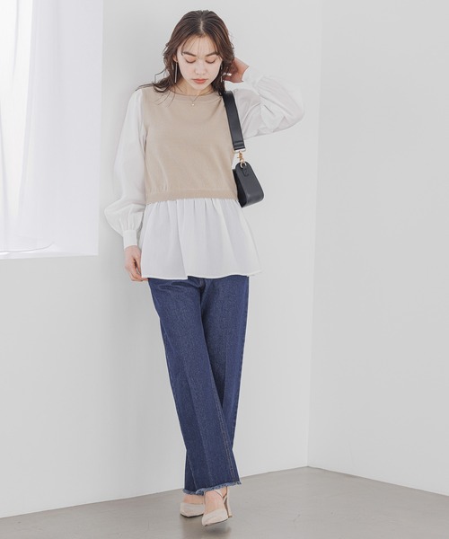 mysty woman（ミスティウーマン）の「【WEB＆一部店舗限定】ベストドッキングチュニック  193988（Tシャツ/カットソー・レディース・ネイビー/ライトグリーン/ライトベージュ・FREE）」の5枚目の写真