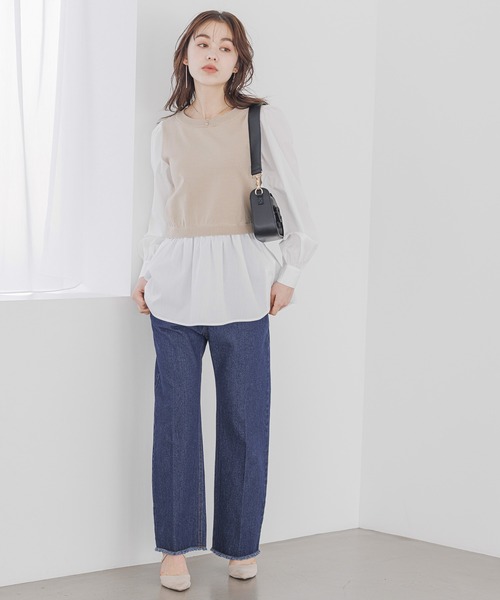 mysty woman（ミスティウーマン）の「【WEB＆一部店舗限定】ベストドッキングチュニック  193988（Tシャツ/カットソー・レディース・ネイビー/ライトグリーン/ライトベージュ・FREE）」の6枚目の写真