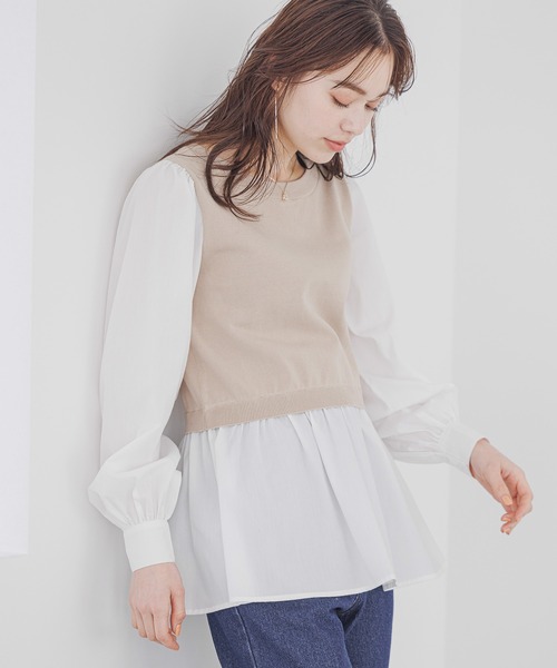 mysty woman（ミスティウーマン）の「【WEB＆一部店舗限定】ベストドッキングチュニック  193988（Tシャツ/カットソー・レディース・ネイビー/ライトグリーン/ライトベージュ・FREE）」の8枚目の写真