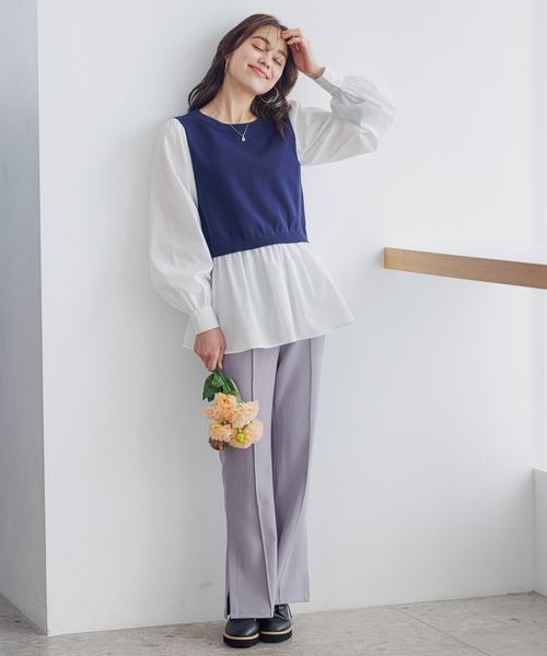 mysty woman（ミスティウーマン）の「【WEB＆一部店舗限定】ベストドッキングチュニック  193988（Tシャツ/カットソー・レディース・ネイビー/ライトグリーン/ライトベージュ・FREE）」の10枚目の写真