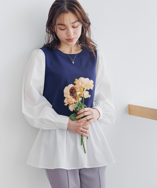 mysty woman（ミスティウーマン）の「【WEB＆一部店舗限定】ベストドッキングチュニック  193988（Tシャツ/カットソー・レディース・ネイビー/ライトグリーン/ライトベージュ・FREE）」の11枚目の写真