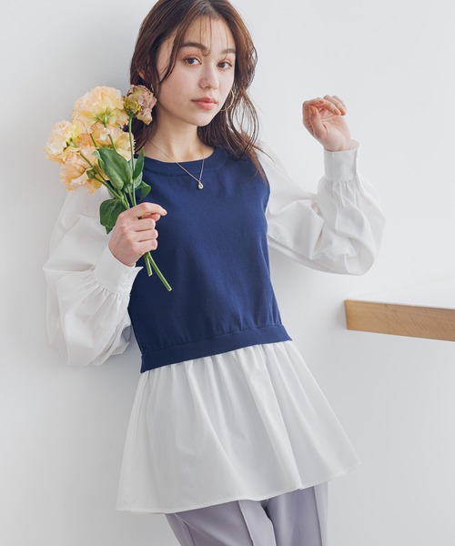 mysty woman（ミスティウーマン）の「【WEB＆一部店舗限定】ベストドッキングチュニック  193988（Tシャツ/カットソー・レディース・ネイビー/ライトグリーン/ライトベージュ・FREE）」の12枚目の写真