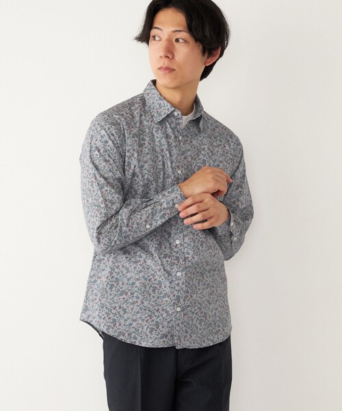 パラスパラスのフラワープリント 長袖シャツ 花柄 タートルネック長袖 ＜大輪菊/白桃＞ | 京友禅アロハシャツ