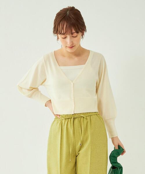 green label relaxing(グリーンレーベルリラクシング)の「コットン アセテート ショート カーディガン -ウォッシャブル-(カーディガン/ボレロ・レディース・ブラウン/オフホワイト/イエロー・FREE)」の2枚目の写真