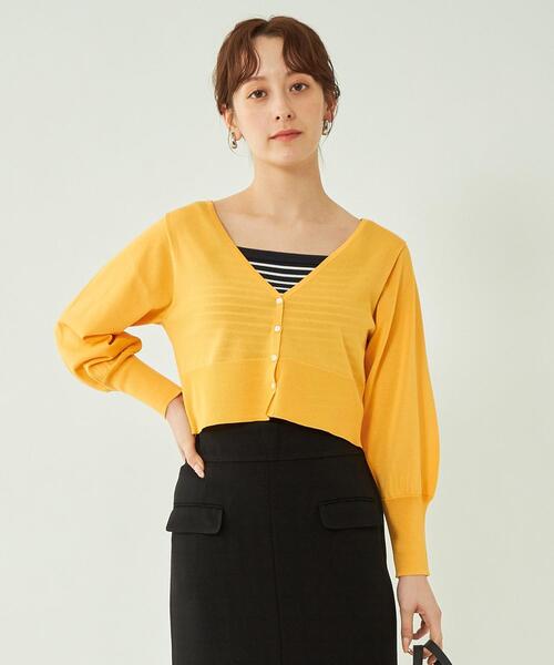 green label relaxing(グリーンレーベルリラクシング)の「コットン アセテート ショート カーディガン -ウォッシャブル-(カーディガン/ボレロ・レディース・ブラウン/オフホワイト/イエロー・FREE)」の1枚目の写真